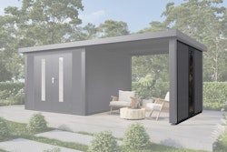 Wolff Finnhaus Seiten-/ Rückwand 24 mit Fenster WPC Anthrazit (für Anbaudach)