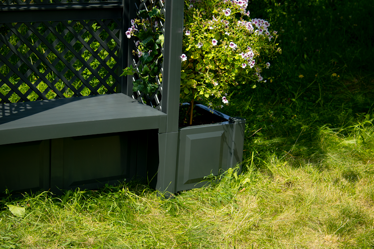 KHW Gartenbank Amsterdam mit Rosenbogen und Spalier