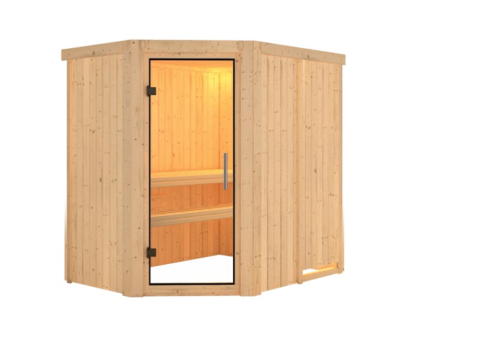 Karibu Sauna Carin mit Eckeinstieg 68 mm inkl. gratis Sauna-Zubehörset im Wert von 234,94 €