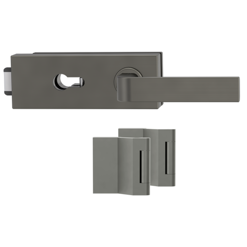 Griffwerk PURISTO S -Kaschmirgrau Ganzglastürbeschlagset -3-teiliger Bandsatz -mit Griff DESM GRAPH -EM -PZ