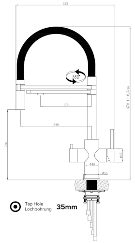 Kurzversion 47 cm - 5 Wege Wasserhahn Küchenarmatur, Edelstahl Massiv mit 360° schwenkbarem Auslauf, abnehmbare 2 strahl Handbrause, Hochglanz / Rot
