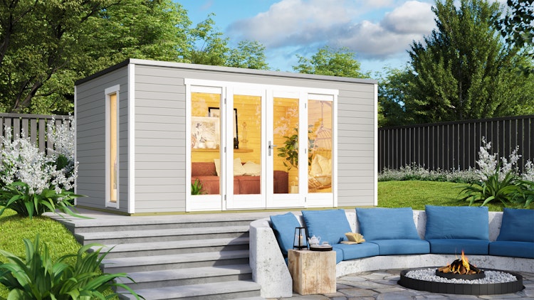 Design Gartenhaus P 285 mit Panorama-Glastüren - 28 mm