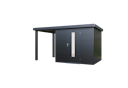 Vorschaubild Wolff Finnhaus Premium Metall Gartenhaus Thorin 3924 Anthrazit inkl. 150 cm Anbaudach