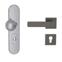 Griffwerk TITANO Kombi SB_882 ES1 (S2) -Edelstahl matt Kombi-Schutzbeschlag -Knopf/Drücker -mit Griff DESM MINIMAL MODERN-KGR-eckig-L-ZA, 72mm -TS 38-50