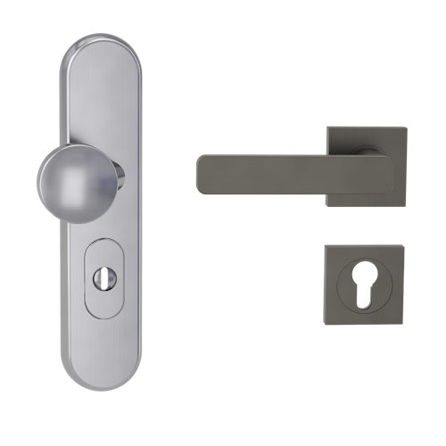 Griffwerk TITANO Kombi SB_882 ES1 (S2) -Edelstahl matt Kombi-Schutzbeschlag -Knopf/Drücker -mit Griff DESM MINIMAL MODERN-KGR-eckig-L-ZA, 72mm -TS 38-50