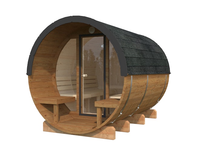 Palmako Saunafass Anita 1,3 + 0,7m² mit Glaswand