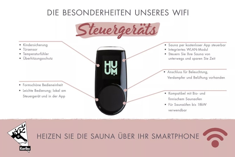 Karibu 4,5 kW Saunaofen finnisch anthrazit inkl. Huum WLAN Steuergerät mit App-Steuerung
