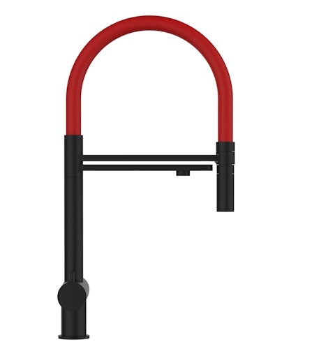 3 Wege Wasserhahn Küchenarmatur, Edelstahl Massiv mit 360° schwenkbarem Auslauf und abnehmbare 2 strahl Handbrause, PVD Schwarz Matt / Rot
