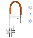 Vorschaubild 5 Wege Wasserhahn Küchenarmatur, Edelstahl Massiv mit 360° schwenkbarem Auslauf, abnehmbare 2 strahl Handbrause, Gebürstet / Orange