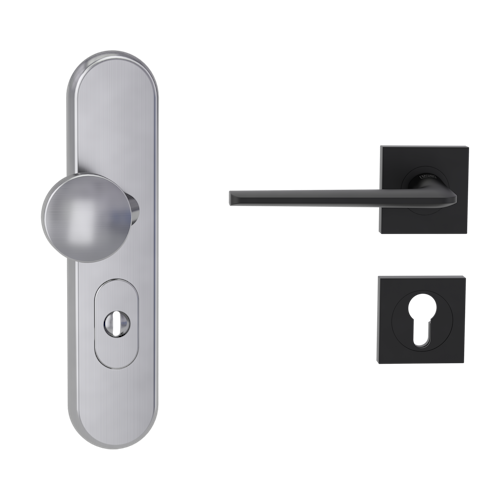 Griffwerk TITANO Kombi SB_882 ES1 (S2) -Edelstahl matt Kombi-Schutzbeschlag -Knopf/Drücker -mit Griff REMOTE -GSC-eckig -L - ZA, 72mm -TS 38-50