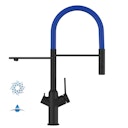 Vorschaubild 4 Wege Wasserhahn Küchenarmatur, BOD, mit 360° schwenkbarem Auslauf, abnehmbare 2 strahl Handbrause, Schwarz Matt / Blau