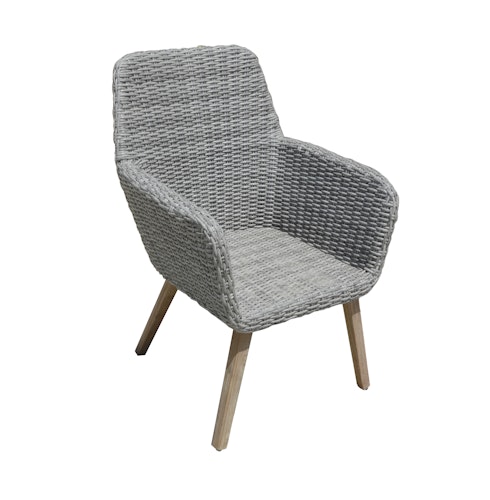 Garden Pleasure Gartenmöbel Set OAKLAND / RAPALLO, Tisch 200 x 100 + 4 Sessel, Akazie / Polyrattan Grau / Kissen 100 % Polyester Dunkelgrau