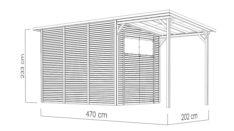 Bertilo Gartenhaus Pent Modern 4 Plus inkl. Anbaudach - 18 mm