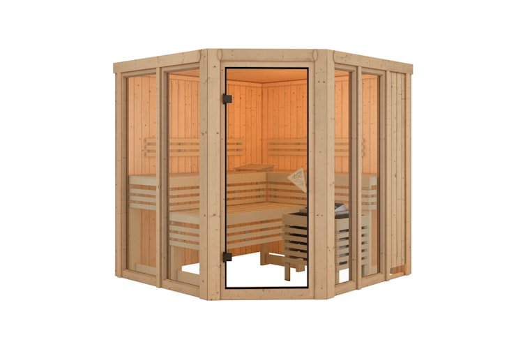 Karibu Sauna Airi Superior mit Eckeinstieg 68 mm inkl. gratis Sauna-Zubehörset im Wert von 234,94 €