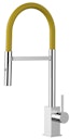 Vorschaubild Wasserhahn Küchenarmatur, QU, mit 360° schwenkbarem Auslauf, abnehmbare 2 strahl Handbrause, Verchromt / Gelb