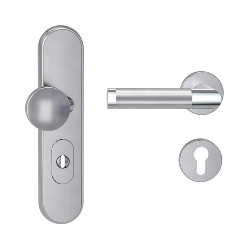 Griffwerk TITANO Kombi SB_882 ES1 (S2) -Edelstahl matt Kombi-Schutzbeschlag -Knopf/Drücker -mit Griff CHRISTINA Klippt. -EP/EM -L- ZA, 72mm -TS 38-50