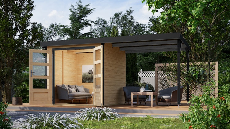 Karibu Metall-Holzgartenhaus Hybridhaus Jupiter A/B/C/D - 19 mm/0,5 mm