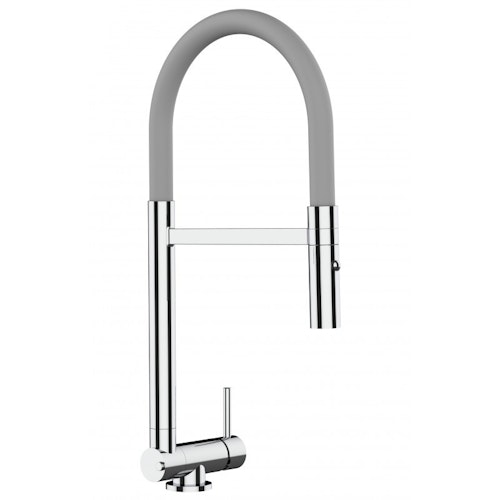 Wasserhahn Vorfenster Küchenarmatur, Umklappbar 4,5 CM, mit 360° schwenkbarem Auslauf, abnehmbare 2 strahl Handbrause, Verchromt / Grau