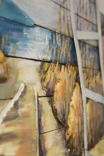 3D Metallbild Meerblick 120 x 80 cm, Holz / Stahlblech