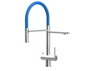 Vorschaubild 3 Wege Wasserhahn Küchenarmatur, Edelstahl Massiv mit 360° schwenkbarem Auslauf, abnehmbare 2 strahl Handbrause, Gebürstet / Blau
