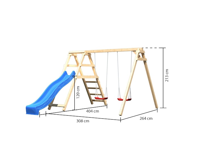 Akubi Kinderspielgerät Doppelschaukel Felix mit Klettergerüst und Rutsche