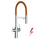 Vorschaubild NIEDERDRUCK 3 Wege Wasserhahn Küchenarmatur, FC, mit 360° schwenkbarem Auslauf, abnehmbare 2 strahl Handbrause, Verchromt / Orange
