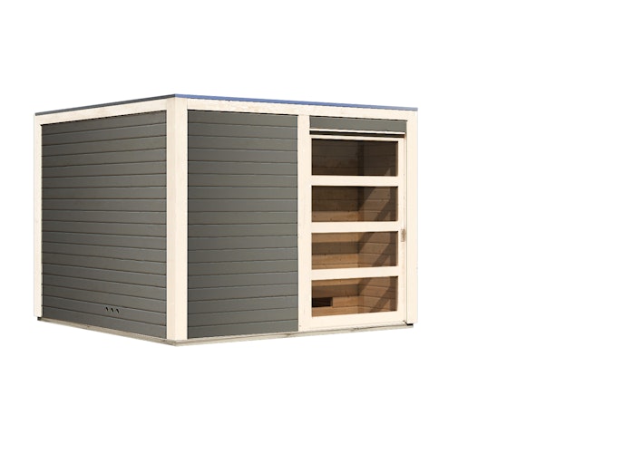 Karibu Gartensauna Saunahaus Cuben inkl. Vorraum, terragrau inkl. gratis Sauna-Zubehörset im Wert von 234,94 €