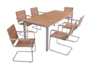 Vorschaubild Garden Pleasure Gartenmöbel Set DALLAS / DENVER 06, Tisch 200 x 90 + 6 Schwingstühle, Edelstahl / Teak