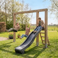 EXIT Linea Massiv 140 Holz-Schaukel mit Rutsche und Turnringen