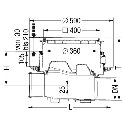 KESSEL 80125X - Grundkörper / Reinigungsrohr Controlfix DN 125 für Bodenplatte - befliesbare Abdeckung