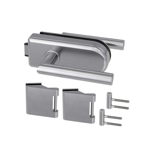 Griffwerk SMILE 1.0 -Edelstahl optik matt Ganzglastürbeschlagset -3-teiliger Bandsatz Griff L-FORM -UV