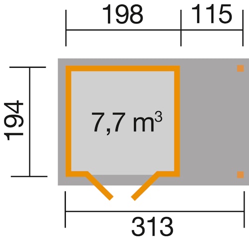 Weka Gartenhaus 321 A mit 115 cm Anbau - 19 mm