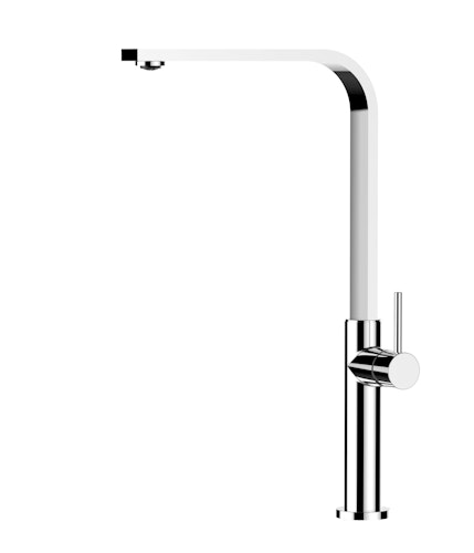 Minimalistischer Wasserhahn Küchenarmatur, TECNO, mit 360° schwenkbarem flachem Auslauf, Verchromt