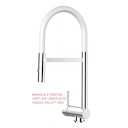 Vorschaubild Wasserhahn Vorfenster Küchenarmatur, Umklappbar 6 CM, LINKER HEBEL, mit 360° schwenkbarem Auslauf abnehmbare 2 strahl Handbrause, Verchromt / Weiß