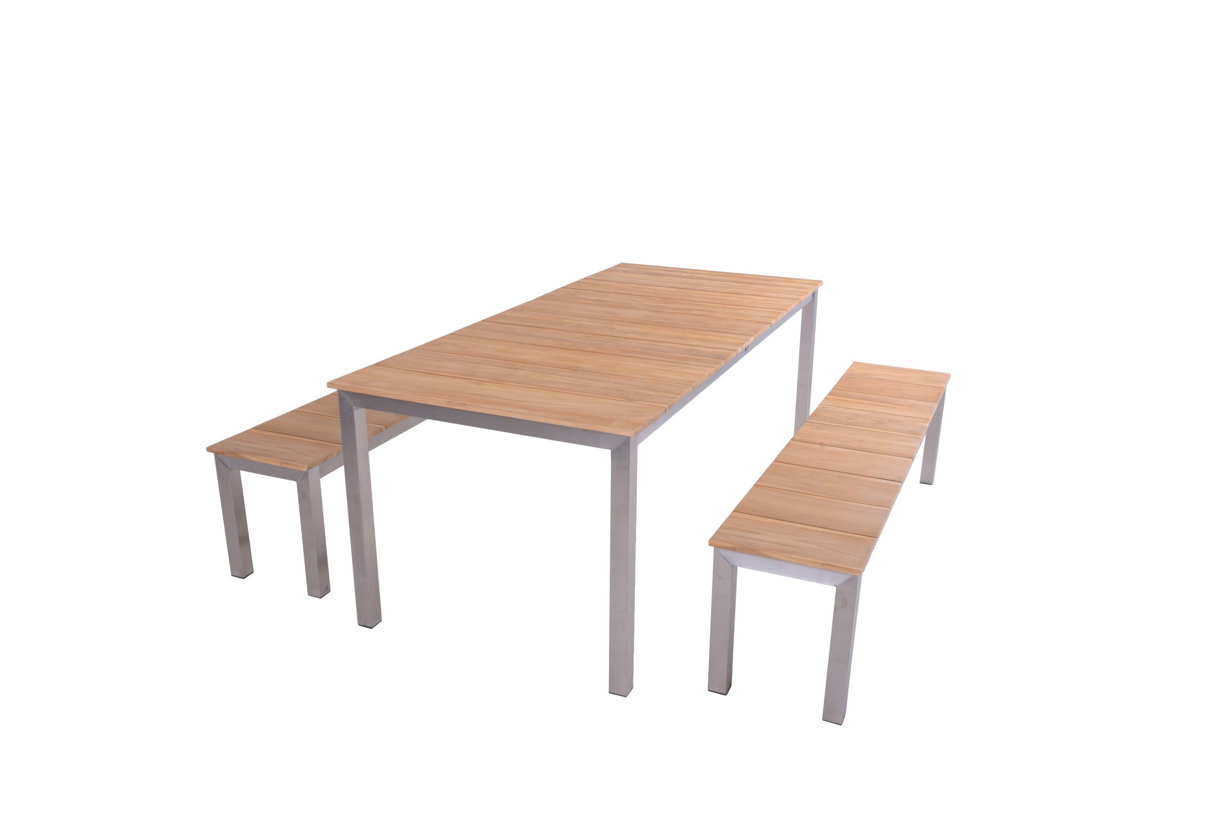 Garden Pleasure Gartenmöbel Set DALLAS 01, Tisch 200 x 90 + 2 Bänke, Edelstahl / Teak
