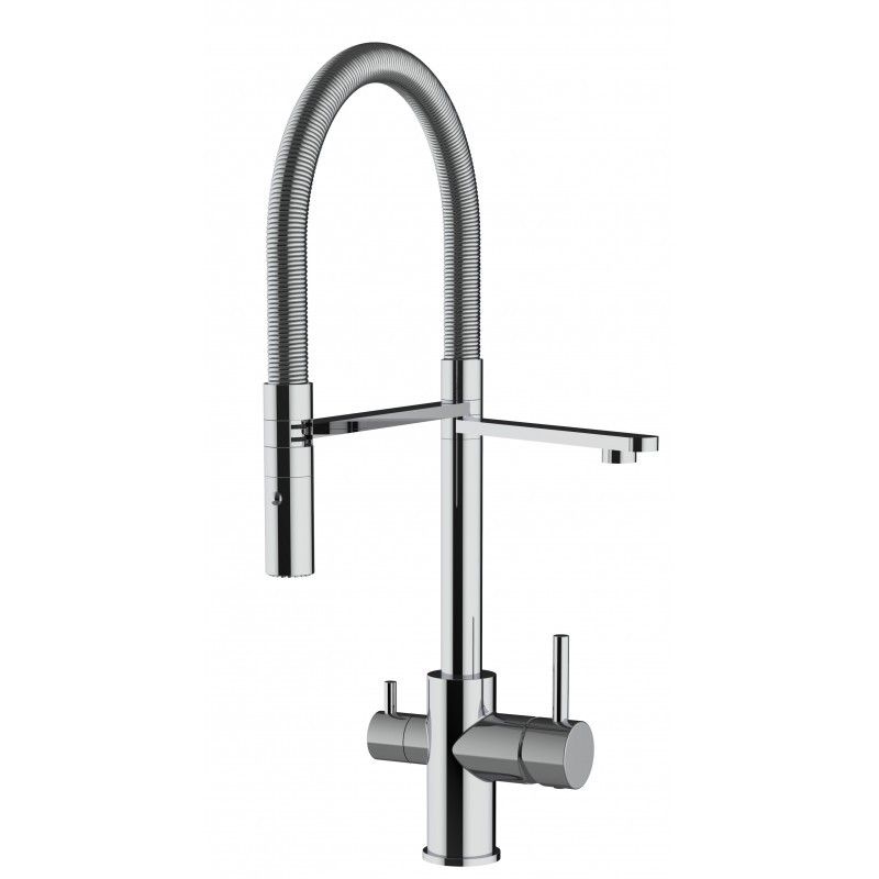 3 Wege Wasserhahn Küchenarmatur, FL, mit 360° schwenkbarem Auslauf, abnehmbare 2 strahl Handbrause, Verchromt
