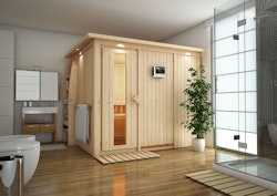 Karibu Sauna Gobin mit Fronteinstieg 68 mm inkl. gratis Saunaofen im Wert von 599,99 €
