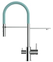 Vorschaubild 3 Wege Wasserhahn Küchenarmatur, FL, mit 360° schwenkbarem Auslauf, abnehmbare 2 strahl Handbrause, Verchromt / Türkis