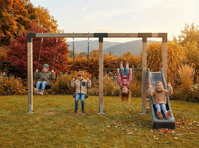 EXIT Linea Robust 110 Doppelschaukel mit Reckstange und Rutsche