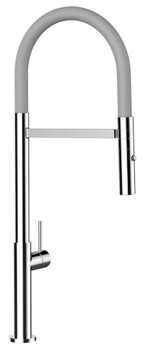 Minimalistischer Wasserhahn Küchenarmatur, TECNO, mit 360° schwenkbarem Auslauf, abnehmbare 2 strahl Handbrause, Verchromt / Grau