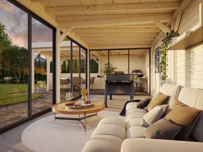 Palmako Gartenhaus Connect Lenna 33,2 m² Set 721 Slide Plus mit Isolierglas-Schiebetüren - 28 mm 