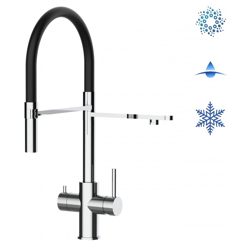 5 Wege Wasserhahn Küchenarmatur, Edelstahl Massiv mit 360° schwenkbarem Auslauf, abnehmbare 2 strahl Handbrause, Hochglanz / Schwarz