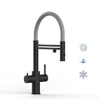 Kurzversion 47 cm - 5 Wege Wasserhahn Küchenarmatur, Edelstahl Massiv mit 360° schwenkbarem Auslauf, abnehmbare 2 strahl Handbrause, PVD Schwarz Matt / Grau