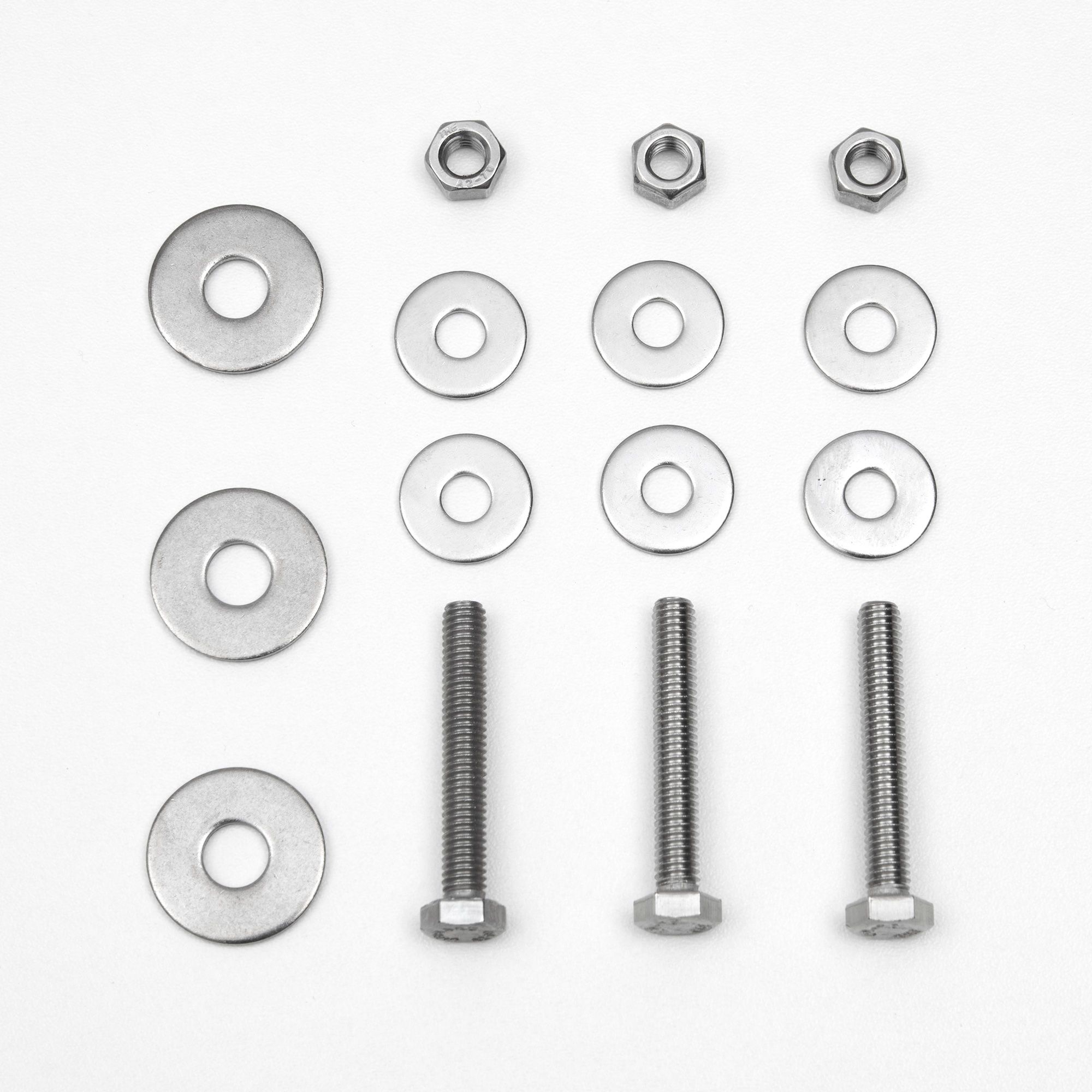 BambusBASIS Montageset GABIONE für Montageschiene - 3 Schrauben, 6 Unterlegscheiben, 3 Muttern, V2A