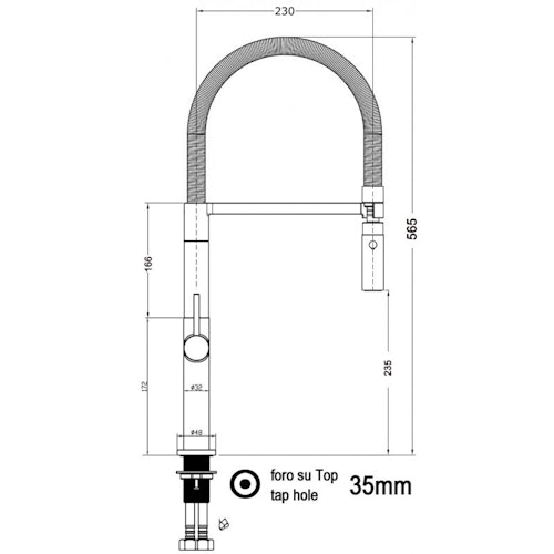 Minimalistischer Wasserhahn Küchenarmatur, TECNO, mit 360° schwenkbarem Auslauf, abnehmbare 2 strahl Handbrause, Verchromt