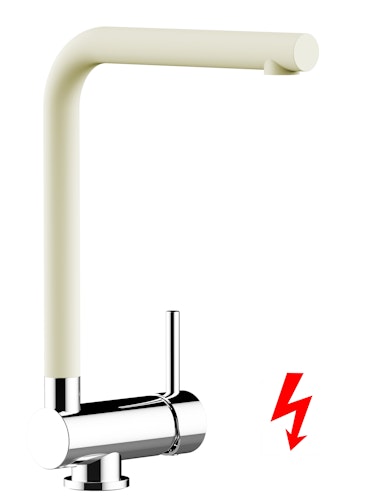 NIEDERDRUCK Wasserhahn Vorfenster Küchenarmatur, Umklappbar 6 CM, mit 360° schwenkbarem L-Auslauf, Verchromt / Sand Beige