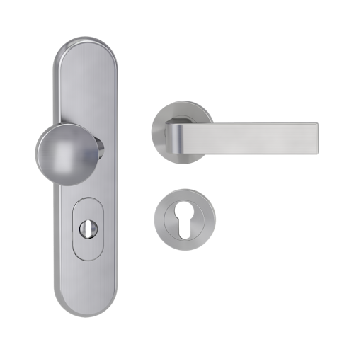 Griffwerk TITANO Kombi SB_882 ES1 (S2) -Edelstahl matt Kombi-Schutzbeschlag -Knopf/Drücker -mit Griff DESM GRAPH -SG -rund -R -ZA, 72mm -TS 38-50