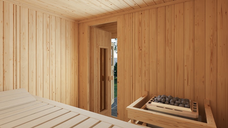 Weka Blockbohlen Saunahaus Mikkeli inkl. Elementsauna 28/68 mm