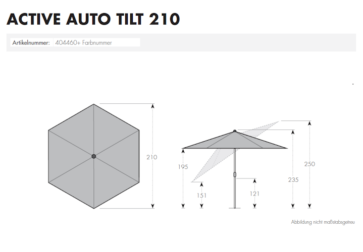doppler Mittelmastschirm ACTIVE 210 Auto-Tilt, Aluminium Silber / Polyester 180 g/m²