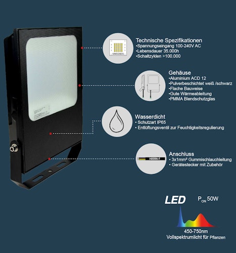 SunElements LED-Pflanzenlampe 50 Watt